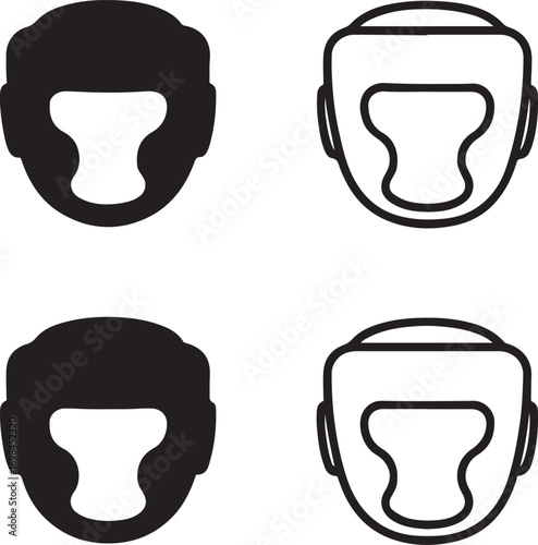 Isolated boxing helmet icons, black boxing vector, minimal sports gear silhouette, outline helmet symbol, athlete protection clipart, editable vector boxing icon set