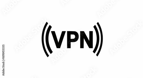 Vector art of vpn text with signal waves, symbolizing virtual private network for secure internet connection and online privacy
