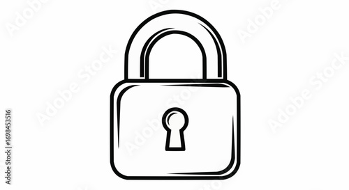 Vector art of simple black and white outline drawing of a padlock, , representing security and protection