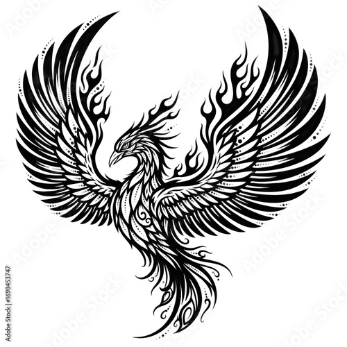 black and white phoenix tattoo