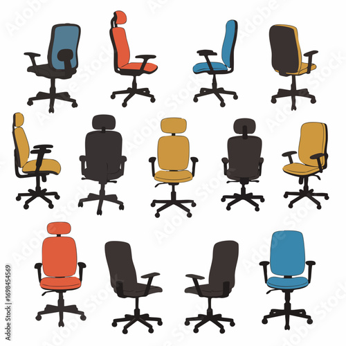 Flat Style Office Chair Detailed Illustration Isolated on White Background
