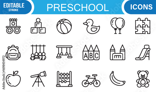 Preschool toy vector pack including block, slide, swing, puzzle, and fun early education graphics