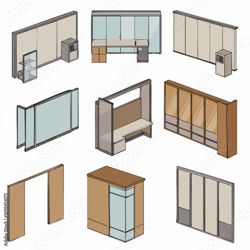 Isometric Detailed Office Cubicle Interior Design Element Interior Workspace