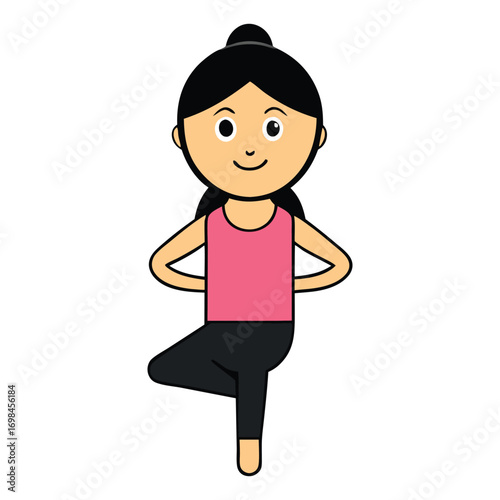 Cartoon Girl Doing Yoga in Lotus Pose – Meditation Vector Illustration