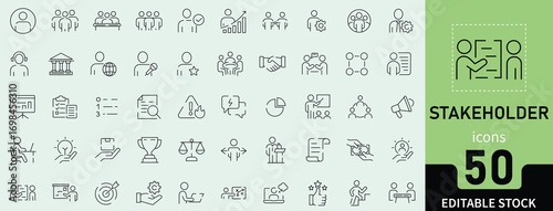   Stakeholder & Business Strategy Icons Editable Stroke Vector Pack, stakeholder icons, business strategy icons, investment icons, company icons, communication icons, planning icons, 