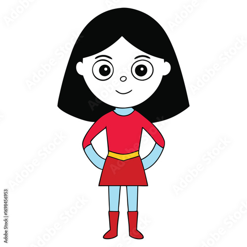 Cartoon Girl Dressing Up as Superhero Vector Illustration on White Background