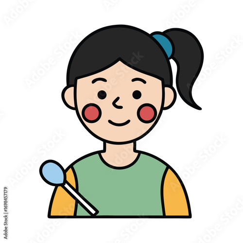 Cartoon Girl with Face Painting Holding Brush