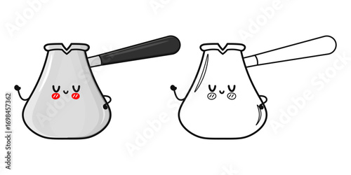 A charming cartoon coffee pot with a smiling face and cute expression