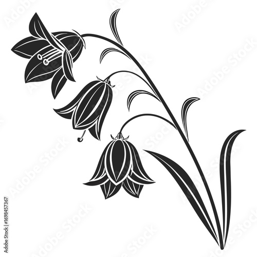 Stylized black bellflower silhouette on white background