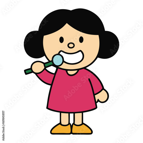 Girl Brushing Teeth Icon | Kids Oral Health Graphic