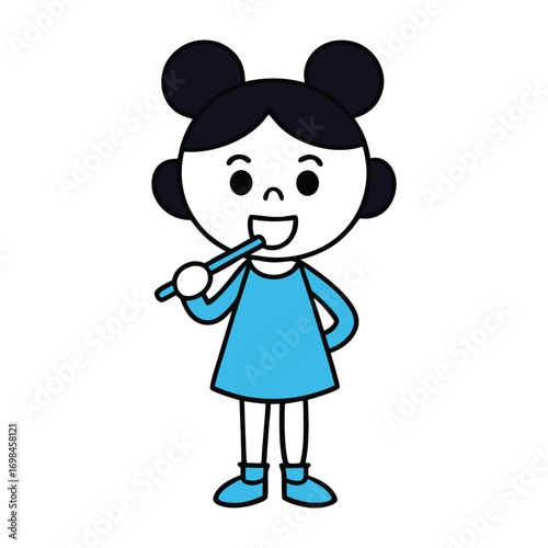 Cartoon Girl Brushing Teeth Vector Illustration – Dental Care Kid Graphic