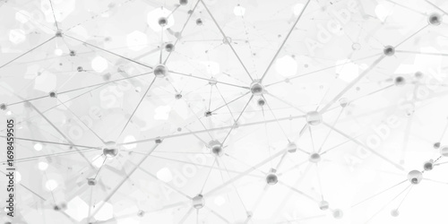 A clean polygonal geometric background with interconnected nodes and lines, representing digital communication, artificial intelligence, or blockchain systems. The monochrome tones and low-poly struct