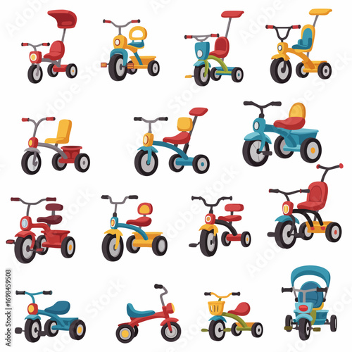 Flat Design Various Kind of Tricycle Illustration Vehicle Transport Set