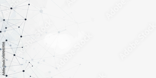 A clean polygonal geometric background with interconnected nodes and lines, representing digital communication, artificial intelligence, or blockchain systems. The monochrome tones and low-poly struct