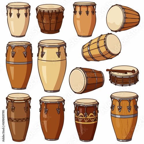 Handdrawn Various Detailed Drum Percussion Instrument Music Musical Collection