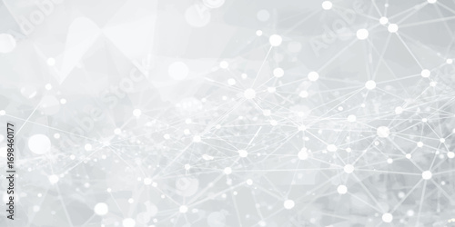 Abstract gray polygon mesh with dark connecting nodes and thin lines forming a web-like digital structure. The low-poly pattern creates depth and modern minimalism, evoking themes of AI, blockchain, 