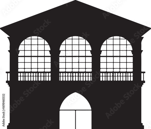 Building Silhouette Architectural Structure with Arches and Balcony for Urban Scenery