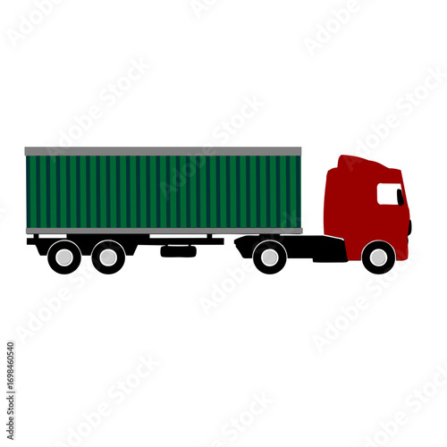 Illustration of red container truck with green cargo trailer isolated on white background