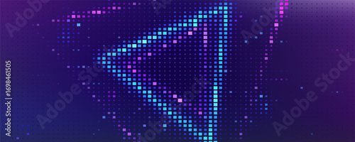 Purple abstract pixel texture bg video screen. Tv pattern background with square noise effect. Futuristic broadcast neon gradient banner for television. Modern vhs led static display element. Eps10