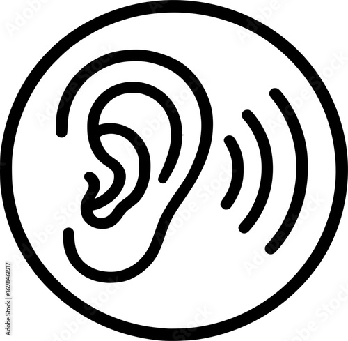 Minimal Ear with Sound Waves Line Art Icon – Hearing and Listening Symbol Vector