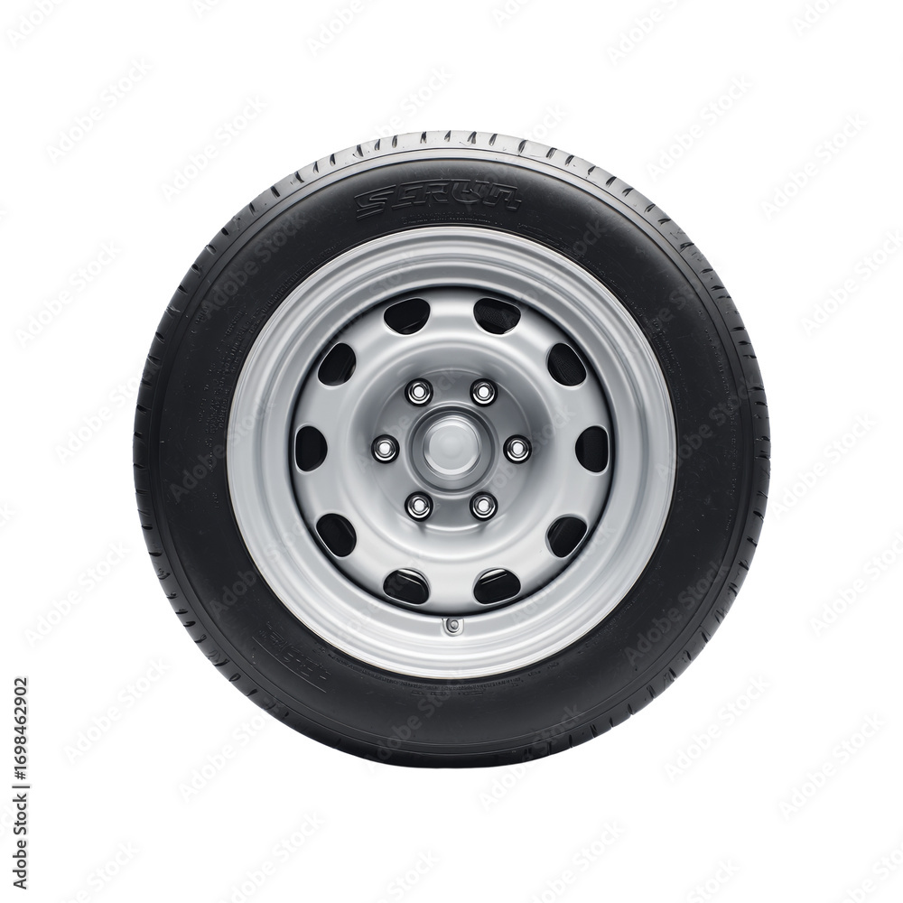 Fototapeta premium Automotive wheel isolated against transparent backdrop showcasing its detailed design and