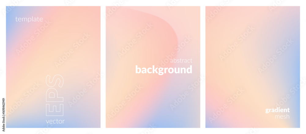Obraz premium Abstract liquid background set. Gradient mesh. Effect bright color blend. Blurred fluid colorful mix. Modern design template for web covers, ad banners, posters, brochures, flyers. Vector image EPS