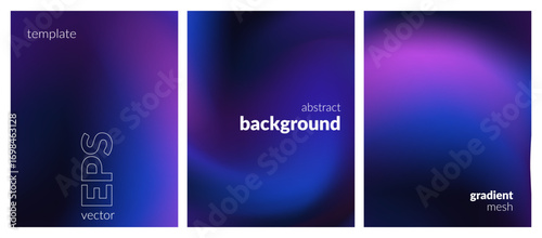 Abstract liquid background set. Gradient mesh. Effect dark color blend. Blurred fluid colorful mix. Modern design template for web covers, ad banners, posters, brochures, flyers. Vector image EPS