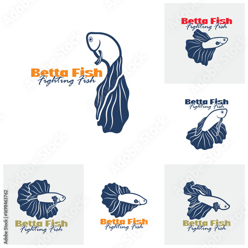 Set of Beta fish logo vector design. Fish animal aquatic logo beta fish design illustration