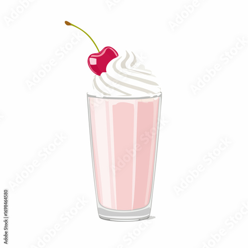Milkshake with whipped cream and cherry. Smoothie, cocktail. 