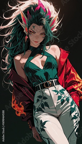 Beautiful woman character, futuristic look. abstract-looking style