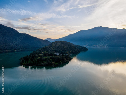 Wallpaper Mural Aerial nature landscape sunset Piona village in Lake Como Italian Alps mountains in Lombardy Torontodigital.ca