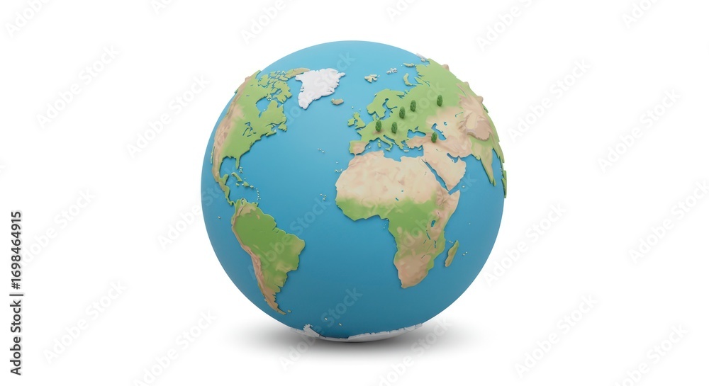 Naklejka premium Cartoon Earth Globe Showing Continents in Blue and Green