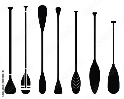 Collection of Diverse Paddle Silhouettes for Water Sports and Activities