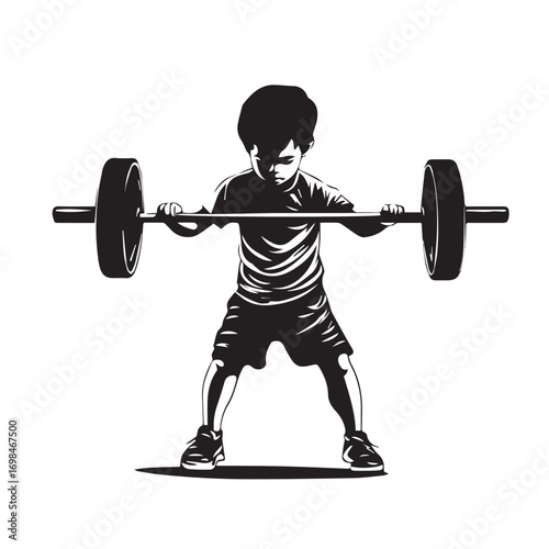 silhouette of a boy lifting weights