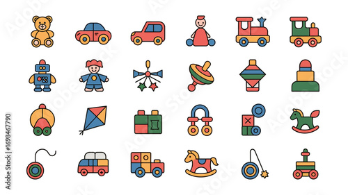 Collection of colorful flat icon toys