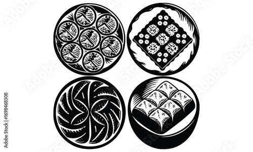 Assortment of Turkish Delights and Baklava Sweets in Monochrome