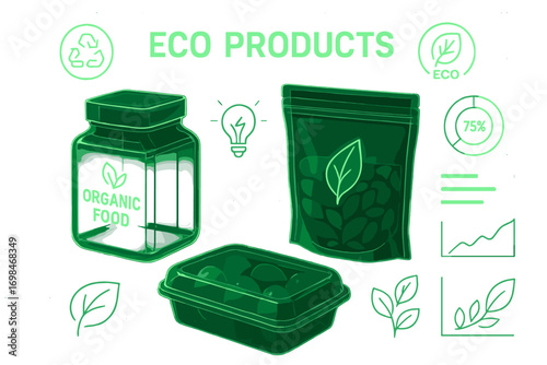 Eco Products Packaging Illustration – Organic Food Containers and Bags