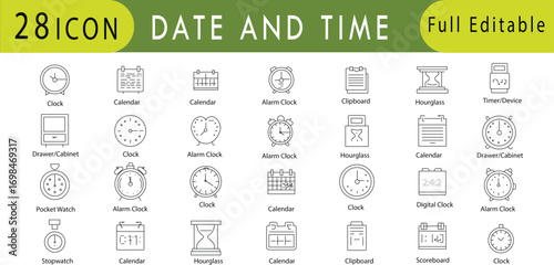 Modern Clock and Calendar Icon Collection