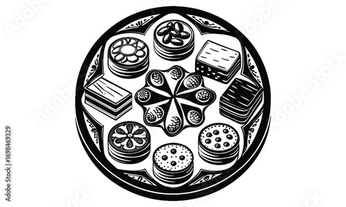 Assortment of Turkish Delights and Baklava Sweets in Monochrome
