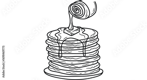 Delicious Stack of Pancakes with Syrup and Butter.