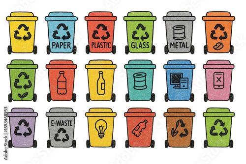 Hand Drawn Mobile Recycle Bin Doodle Vector Set (20+ Bins)