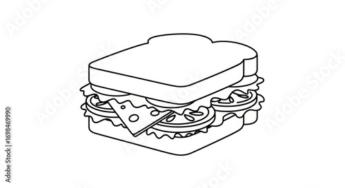 Outlined Sandwich with Cheese, Tomato, and Lettuce.