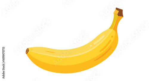 Single, Ripe, Yellow Banana with Brown Stem.