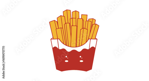 Cartoon Illustration of French Fries in a Cute Ketchup Container.