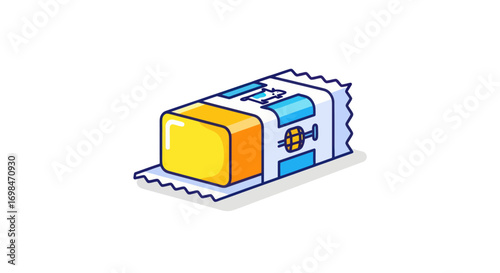 Wrapped Yellow Candy Bar with Blue and White Packaging Design.