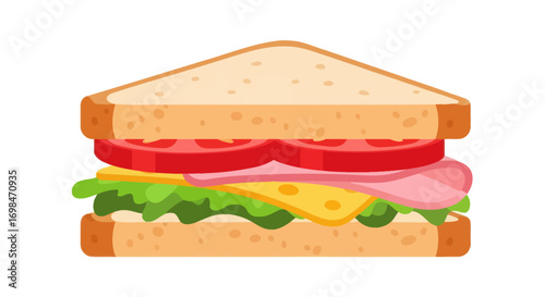 Delicious Club Sandwich with Tomato, Lettuce, and Ham.