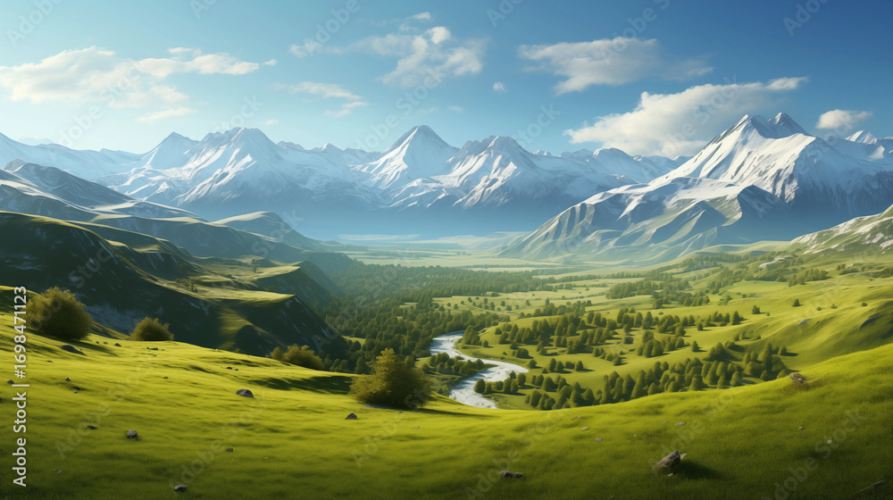 Obraz premium River through Green Valley 