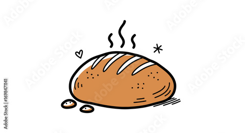 Hand-drawn illustration of a freshly baked loaf of bread.