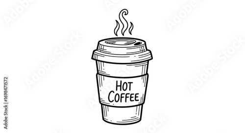 Hand-drawn Illustration of a Hot Coffee Cup with Steam.