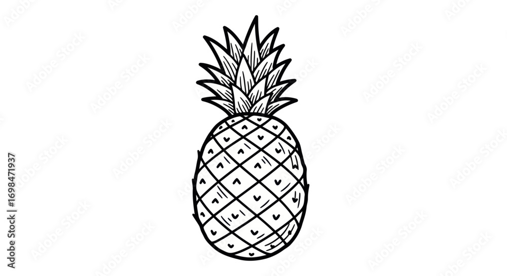 Obraz premium Vintage Line Art Drawing of a Pineapple.